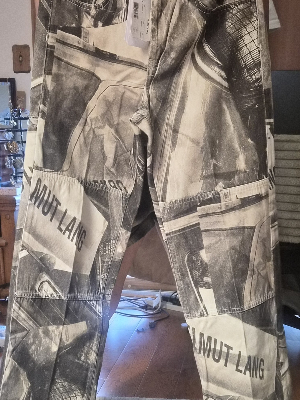 Helmut Lang Black & White Graphic Photo-Print Cargo Pants